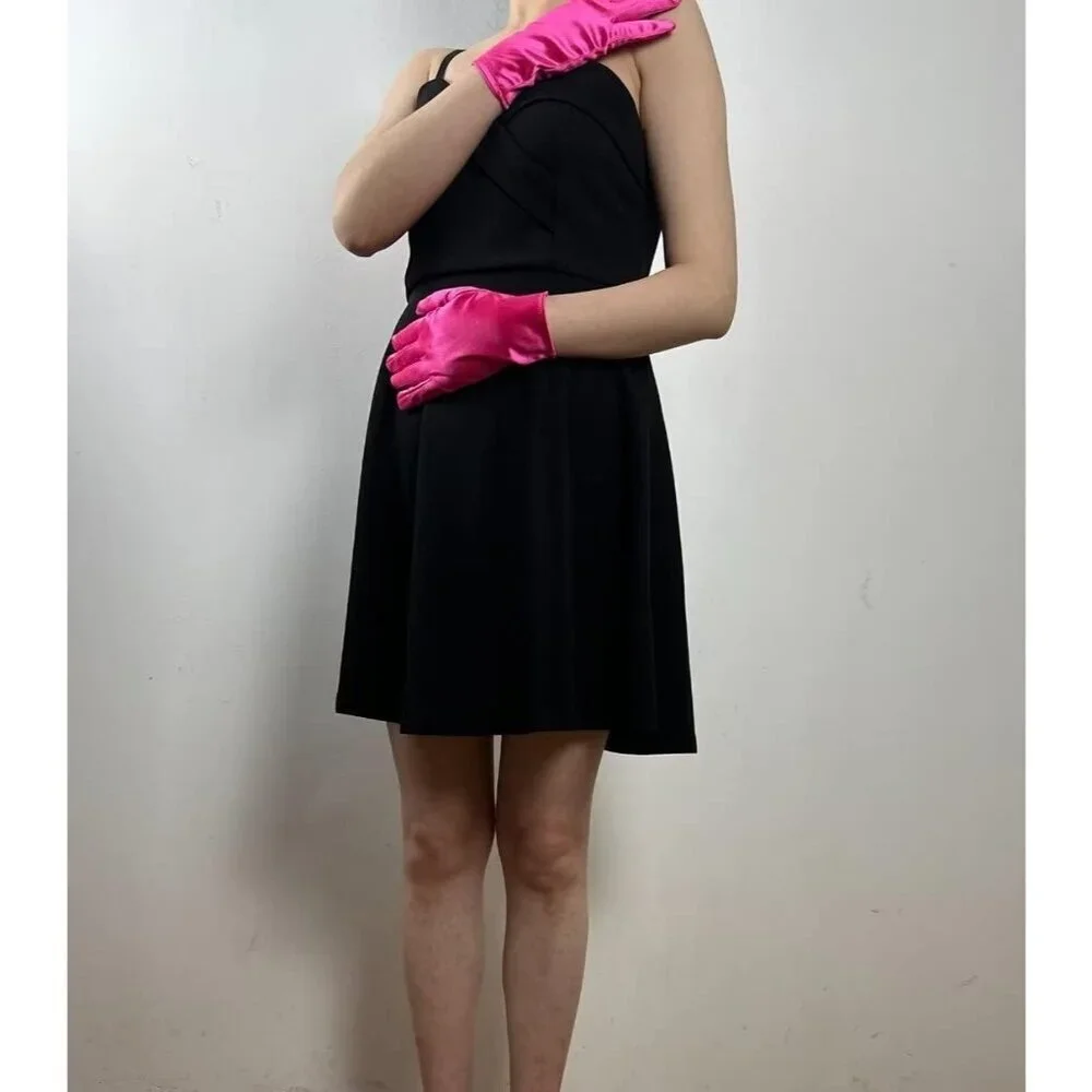 Women's Evening Fuchsia Short Satin Lace Gloves Gothic Choker Necklace design